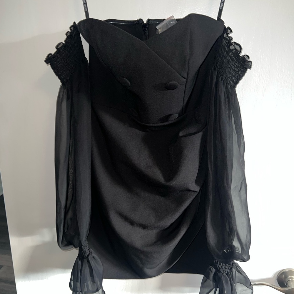 Lavish Alice Black Asymmetrical Ruched Blouse